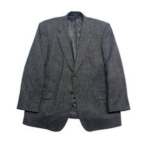 vtg Gray Herringbone Stripe Tweed 50R Blazer Jacket Sport Suit Coat Wool Mens